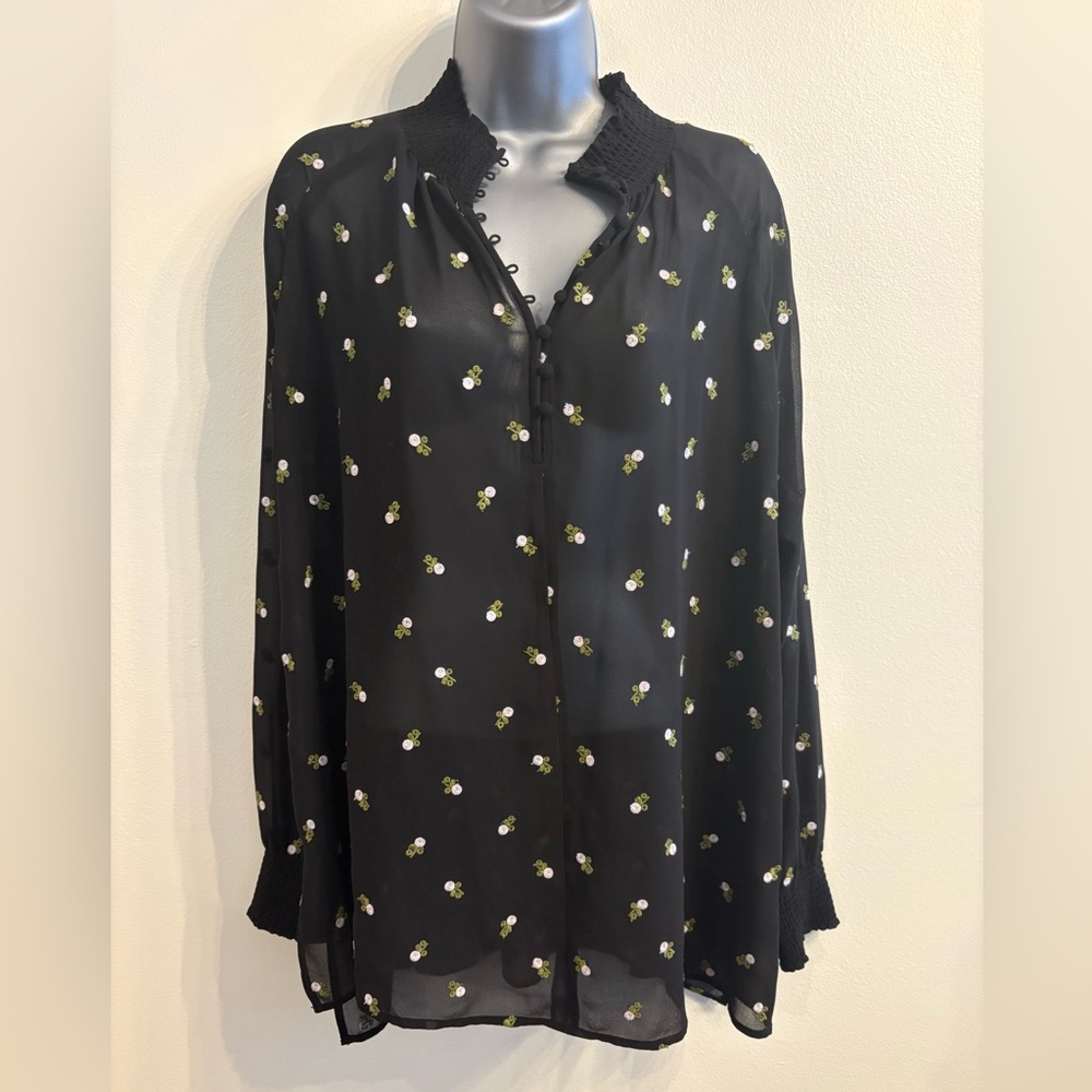 CAbi Black Floral Blouse, size L